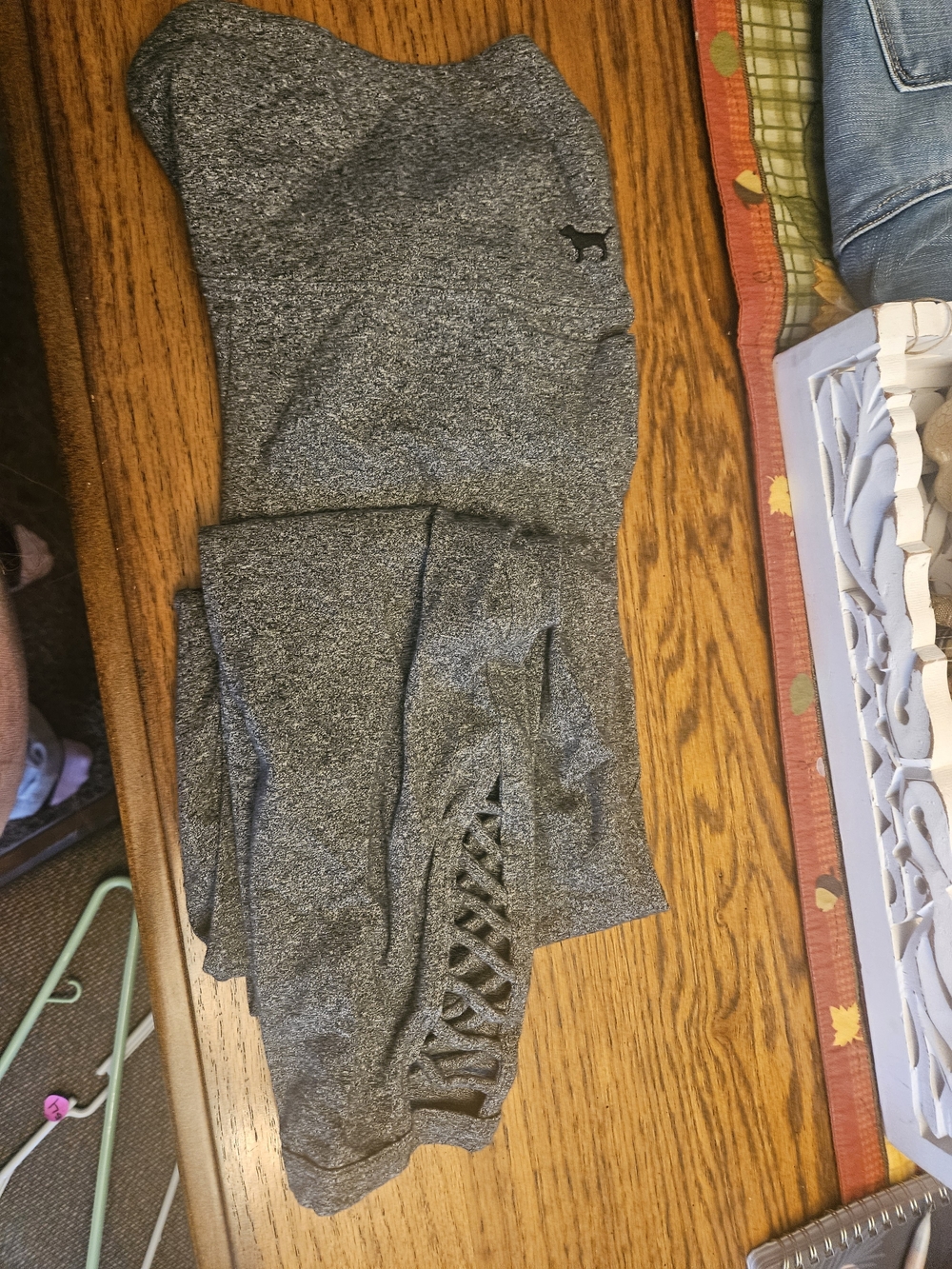 PINK Victoria's Secret Heathered Gray Crisscross Leggings